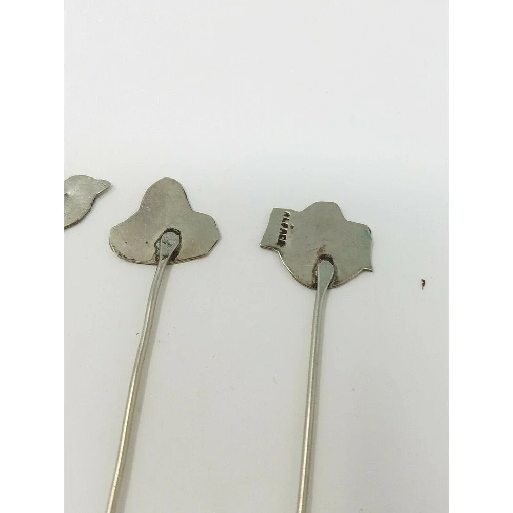 Vtg Mexican alpaca and Abalone cocktail forks picks signed set of 5 man cave